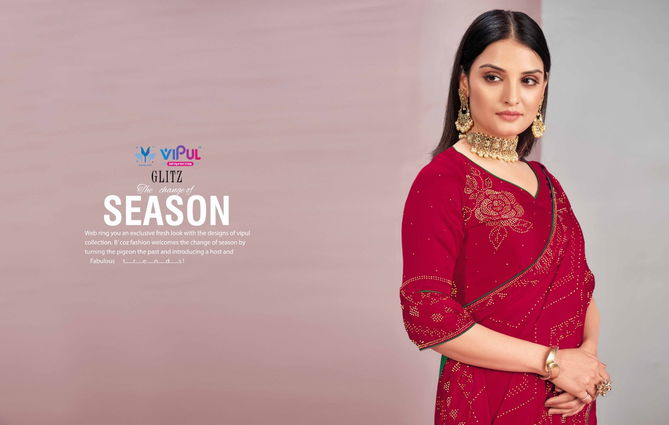 Vipul Glitz Fancy Stylish Party Wear Satin Designer Latest Saree Collection